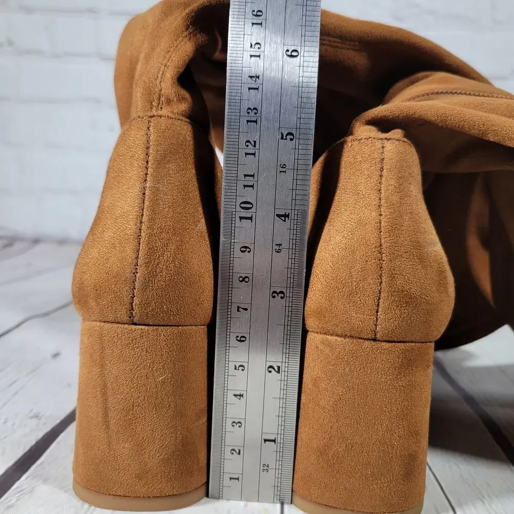 Nordstrom‎ Rack Tan Suede Square Toe Block Heel Knee High Boots Women Size 5